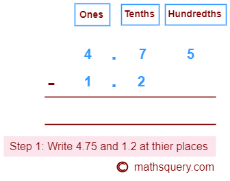 Write whole number part and decimal part of 1.2 below 4.75