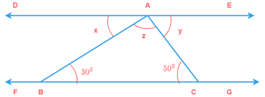 FG parallel to DE, &ang;B = 30&deg; and &ang;C = 50&deg;