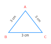 Equilateral triangle ABC with sides length 3 cm