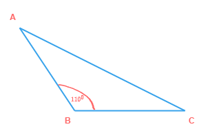 Obtuse triangle ABC with angle B = 110°
