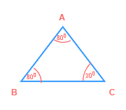 Isosceles triangle with equal angles of 80°