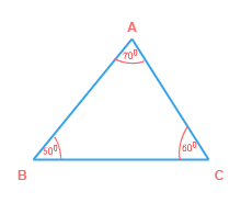 Acute triangle with all angles acute of 50°, 60°, and 70°