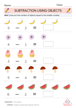Thumbnail preview of Subtraction worksheet of Addition And Subtraction Of Numbers From 1 To 9