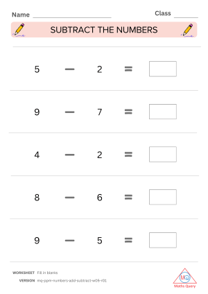 Thumbnail preview of Subtraction worksheet of Addition And Subtraction Of Numbers From 1 To 9