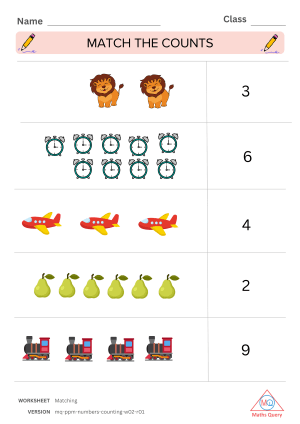 Thumbnail preview of Matching worksheet of Counting From One To Nine Numbers For Kids