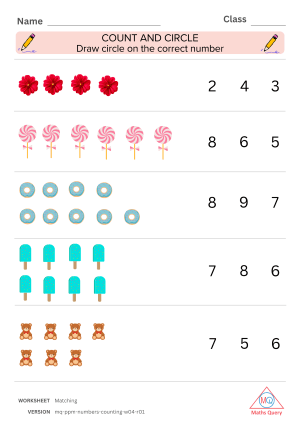 Thumbnail preview of Matching worksheet of Counting From One To Nine Numbers For Kids