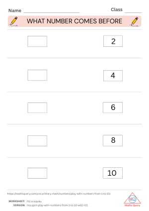 Thumbnail preview of Blanks worksheet of Download Free Worksheets For Numbers 1 To 10 For Kids