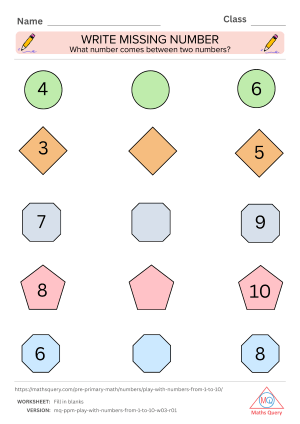 Thumbnail preview of Blanks worksheet of Download Free Worksheets For Numbers 1 To 10 For Kids