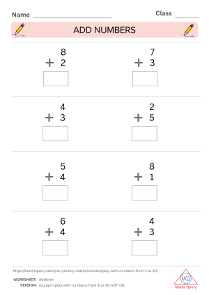 Thumbnail preview of Addition worksheet of Download Free Worksheets For Numbers 1 To 10 For Kids