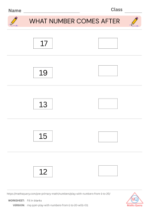 Thumbnail preview of Blanks worksheet of Learn And Practice Numbers 1 To 20 With Colorful Worksheets