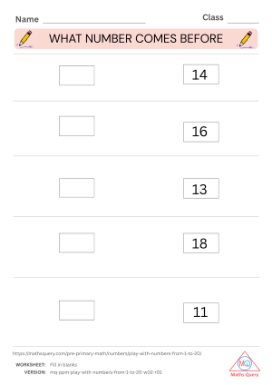 Thumbnail preview of Blanks worksheet of Learn And Practice Numbers 1 To 20 With Colorful Worksheets