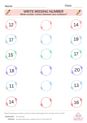 Thumbnail preview of Blanks worksheet of Learn And Practice Numbers 1 To 20 With Colorful Worksheets