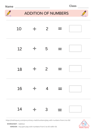 Thumbnail preview of Addition worksheet of Learn And Practice Numbers 1 To 20 With Colorful Worksheets