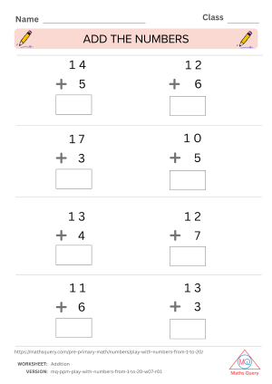 Thumbnail preview of Addition worksheet of Learn And Practice Numbers 1 To 20 With Colorful Worksheets