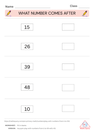 Thumbnail preview of Blanks worksheet of Learn The Foundational Concepts of Numbers 1 To 50 For Kids