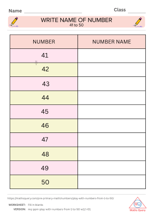 Thumbnail preview of Blanks worksheet of Learn The Foundational Concepts of Numbers 1 To 50 For Kids