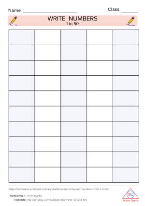 Thumbnail preview of Blanks worksheet of Learn The Foundational Concepts of Numbers 1 To 50 For Kids