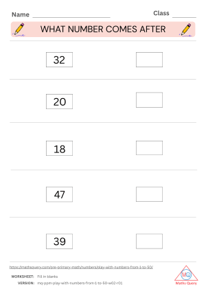 Thumbnail preview of Blanks worksheet of Learn The Foundational Concepts of Numbers 1 To 50 For Kids