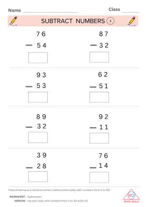 Thumbnail preview of Subtraction worksheet of Learn The Foundational Concepts of Numbers 1 To 50 For Kids