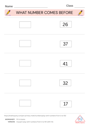 Thumbnail preview of Blanks worksheet of Learn The Foundational Concepts of Numbers 1 To 50 For Kids