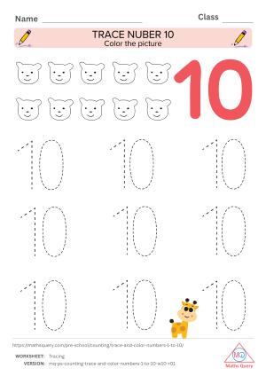 Thumbnail preview of Coloring worksheet of Trace Numbers And Color Objects To Learn Numbers From 1 To 10