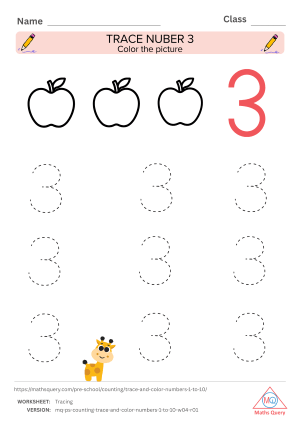Thumbnail preview of Coloring worksheet of Trace Numbers And Color Objects To Learn Numbers From 1 To 10