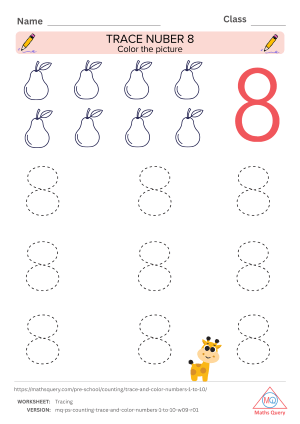 Thumbnail preview of Coloring worksheet of Trace Numbers And Color Objects To Learn Numbers From 1 To 10