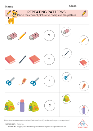 Thumbnail preview of Counting worksheet of Activity Sheets To Match Pictures Patterns For Cognitive Development
