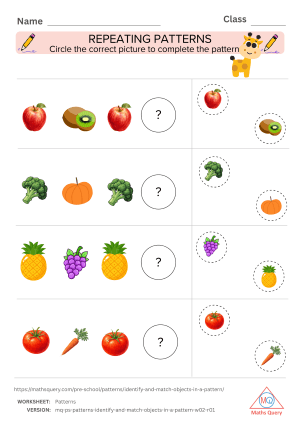 Thumbnail preview of Counting worksheet of Activity Sheets To Match Pictures Patterns For Cognitive Development