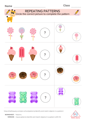 Thumbnail preview of Counting worksheet of Activity Sheets To Match Pictures Patterns For Cognitive Development