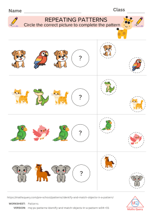 Thumbnail preview of Counting worksheet of Activity Sheets To Match Pictures Patterns For Cognitive Development