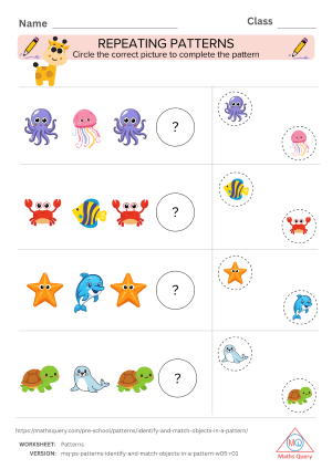 Thumbnail preview of Counting worksheet of Activity Sheets To Match Pictures Patterns For Cognitive Development