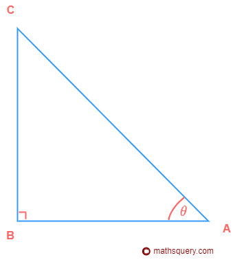 Triangle ABC right angled at B with angle A theta