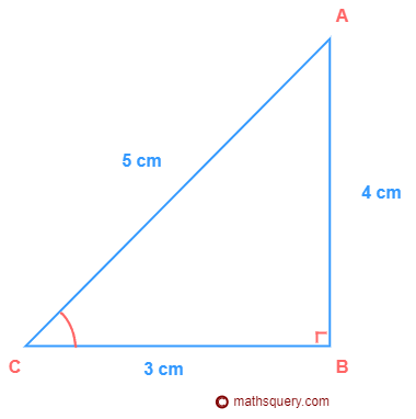 Triangle ABC right angled at B with base=4cm, hypotenuse=5cm